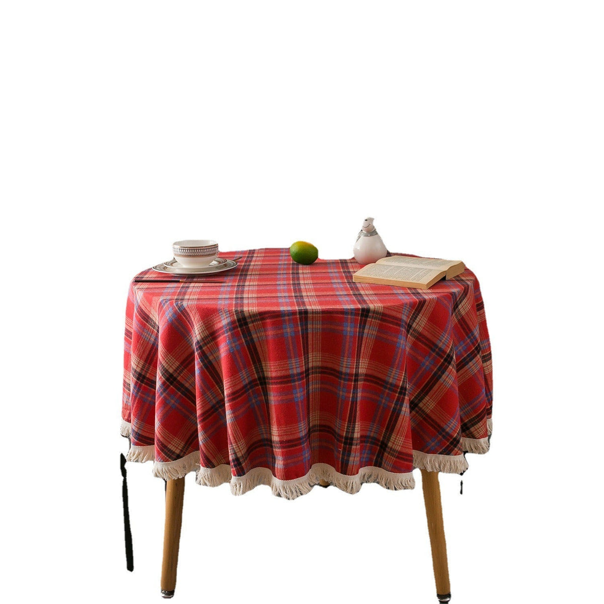 Plaid Christmas Tablecloth with Yarn-Dyed Tassel Fringe