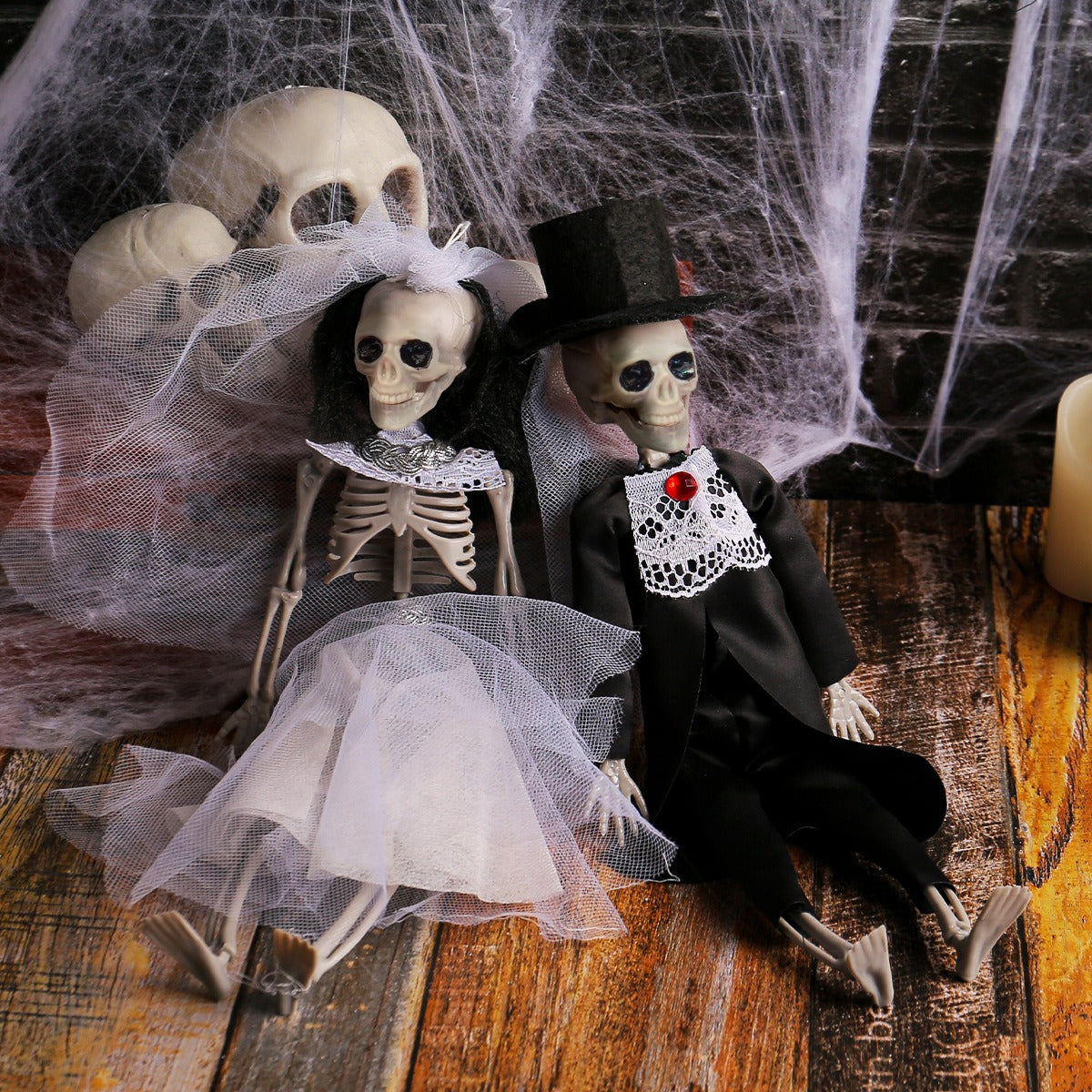 Skeleton Bride and Groom Haunted Wedding Scene Decorations