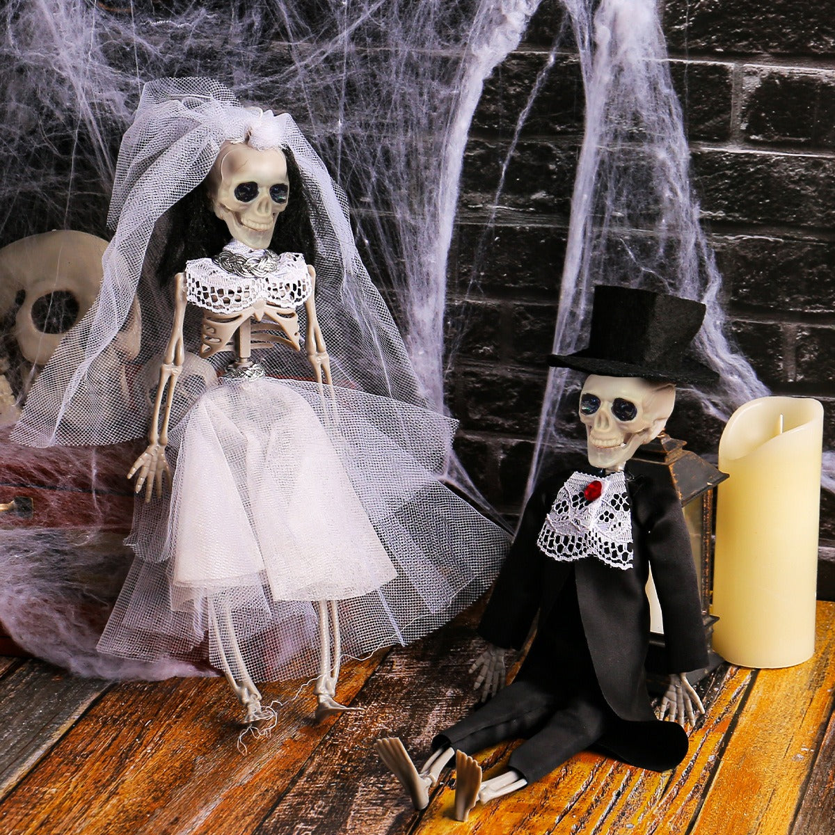 Skeleton Bride and Groom Haunted Wedding Scene Decorations