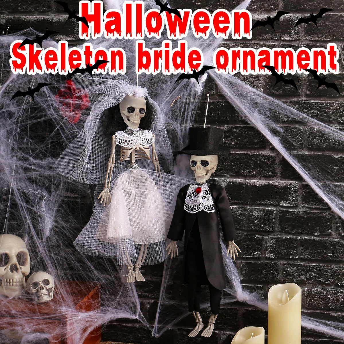 Skeleton Bride and Groom Haunted Wedding Scene Decorations