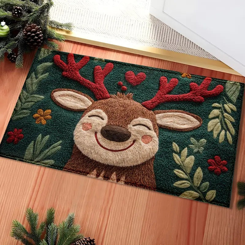 Gingerbread Reindeer Welcome Mat, Non-Slip Christmas