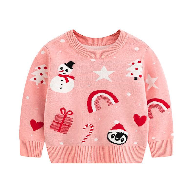 Girls' Christmas Sweater – Soft Knit Holiday Cartoon