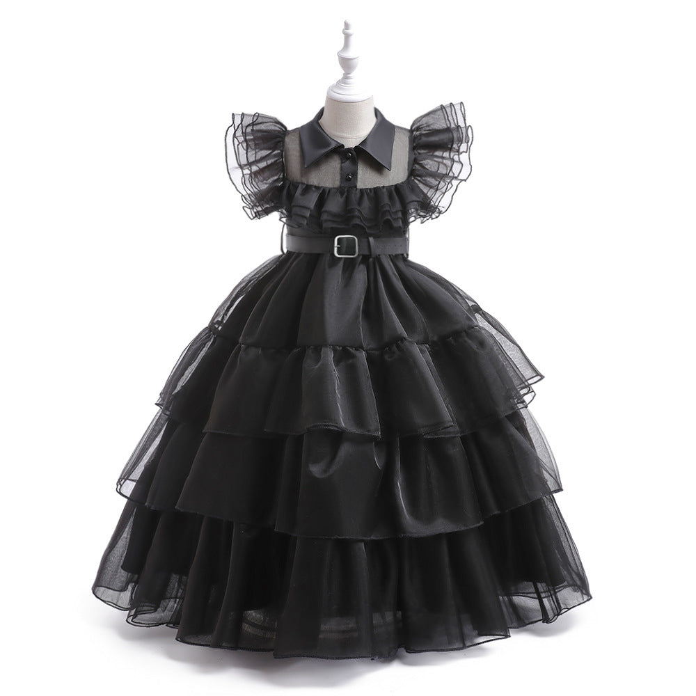 Girls' Gothic Princess Dress With Layered Tulle Skirt