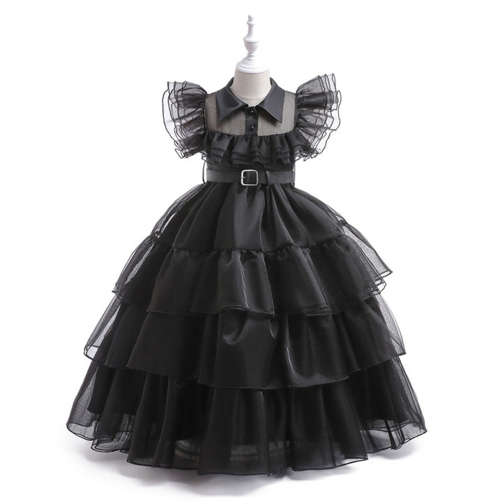 Girls' Gothic Princess Dress With Layered Tulle Skirt