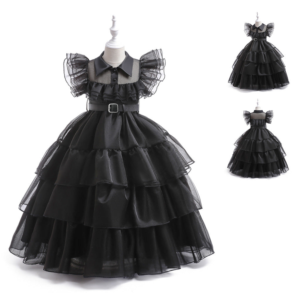 Girls' Gothic Princess Dress With Layered Tulle Skirt