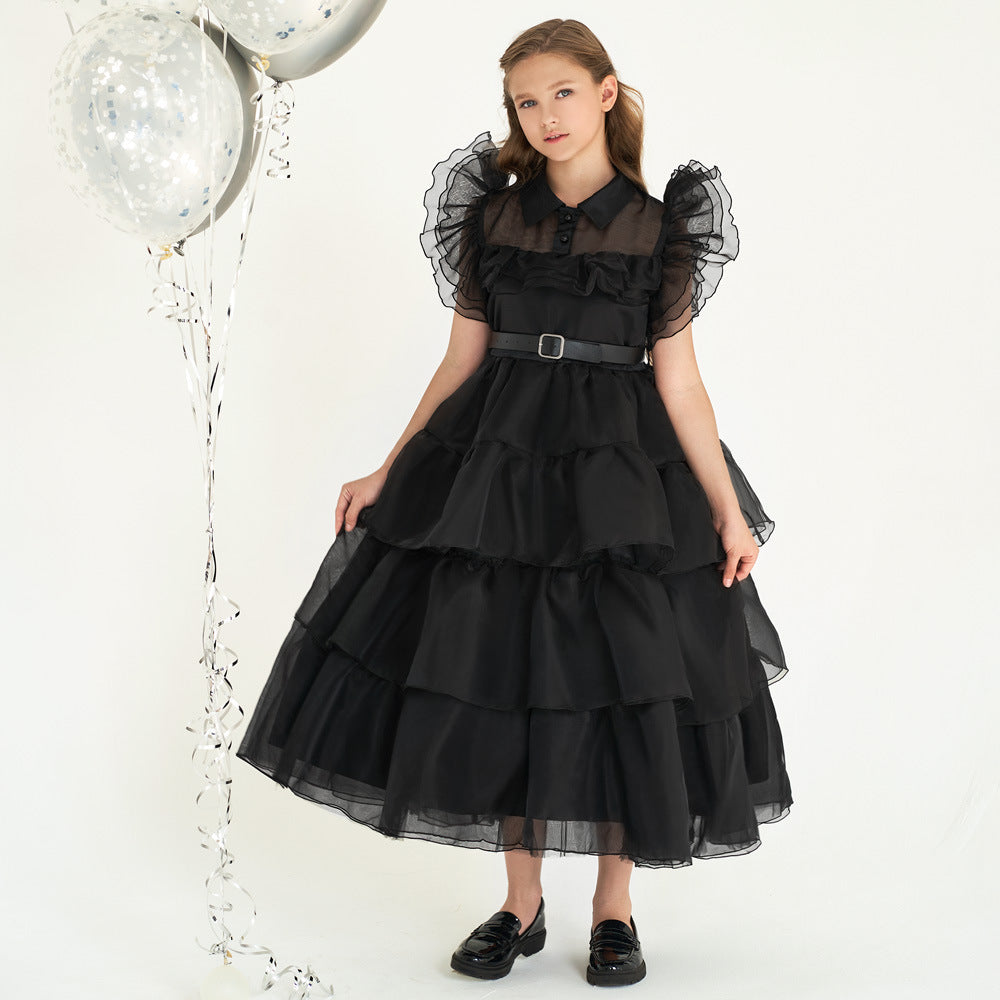 Girls' Gothic Princess Dress With Layered Tulle Skirt