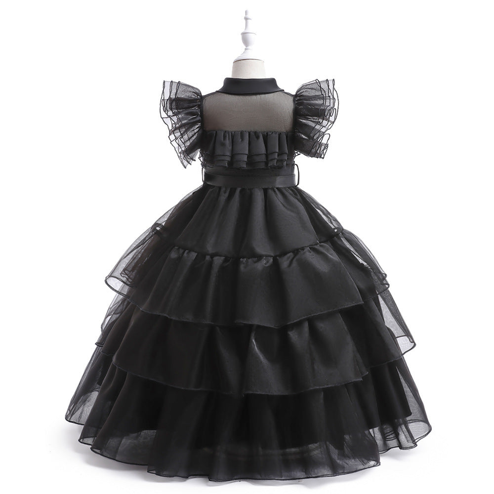 Girls' Gothic Princess Dress With Layered Tulle Skirt