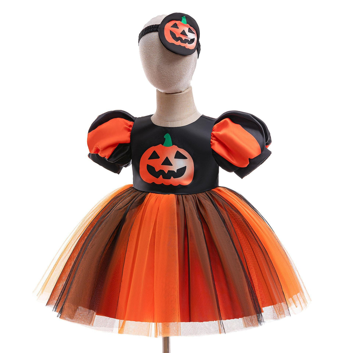 Girls' Halloween Pumpkin Costume Dress With Headband