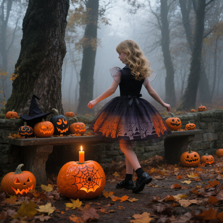 Girls' Halloween Cosplay Dress – Spooky Tulle Costume