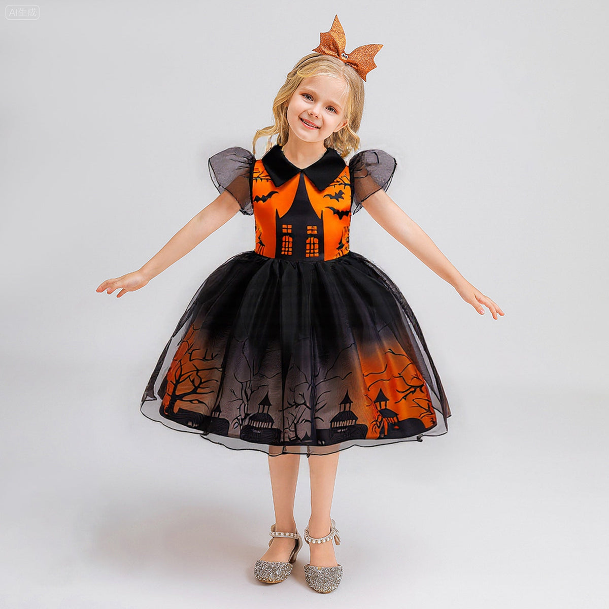 Girls' Halloween Cosplay Dress – Spooky Tulle Costume