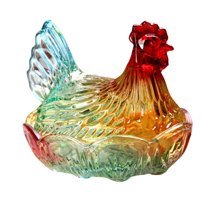 Glass Chicken Candy Jar Decorative Serving Dish Bowl