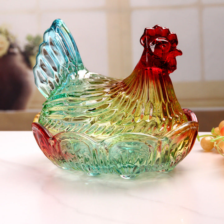 Glass Chicken Candy Jar Decorative Serving Dish Bowl