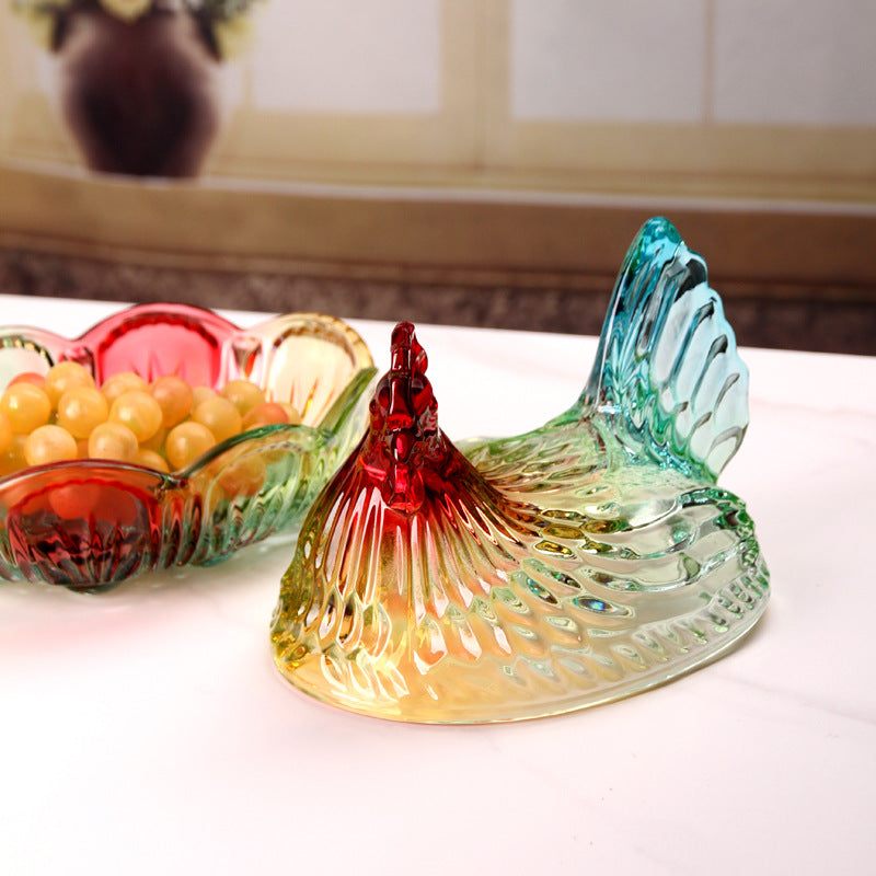 Glass Chicken Candy Jar Decorative Serving Dish Bowl