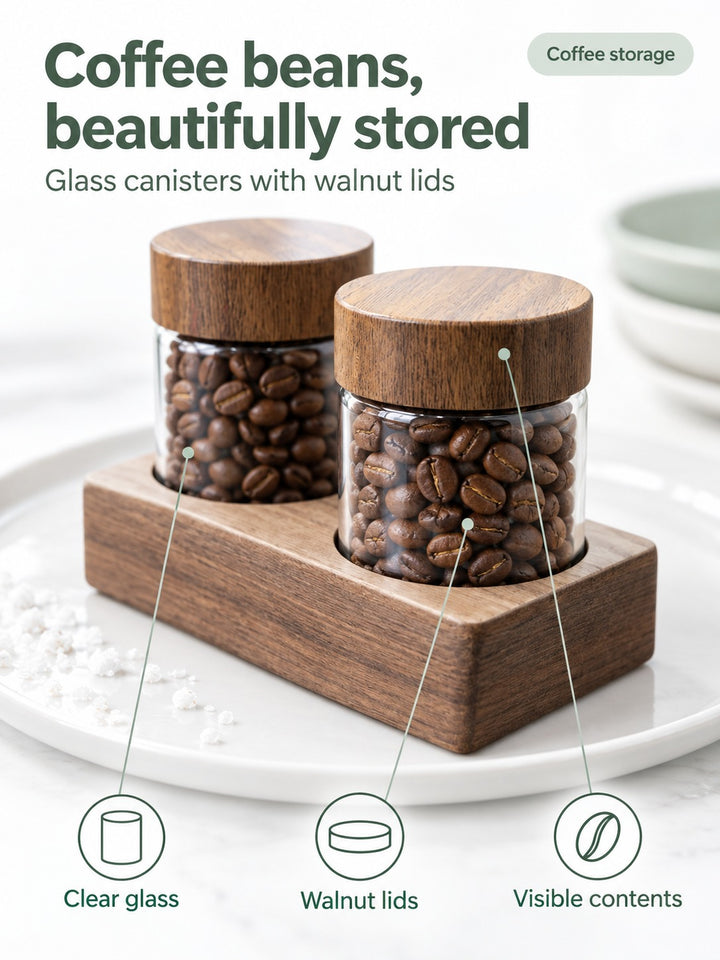 Glass Coffee Bean Storage Canister Set with Walnut Lids