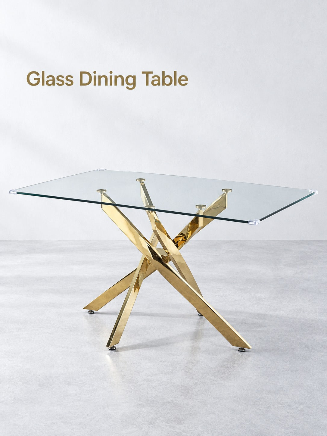 Glass Dining Table with Gold X-Base for Small Rooms