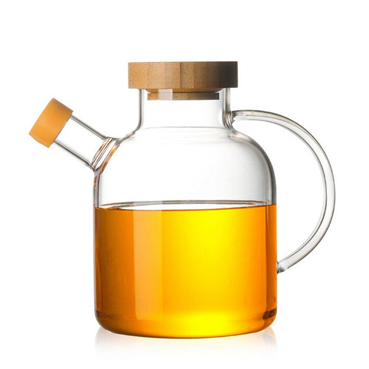 Glass Oil Dispenser Bottle with Bamboo Lid, 650ml Drip-Free