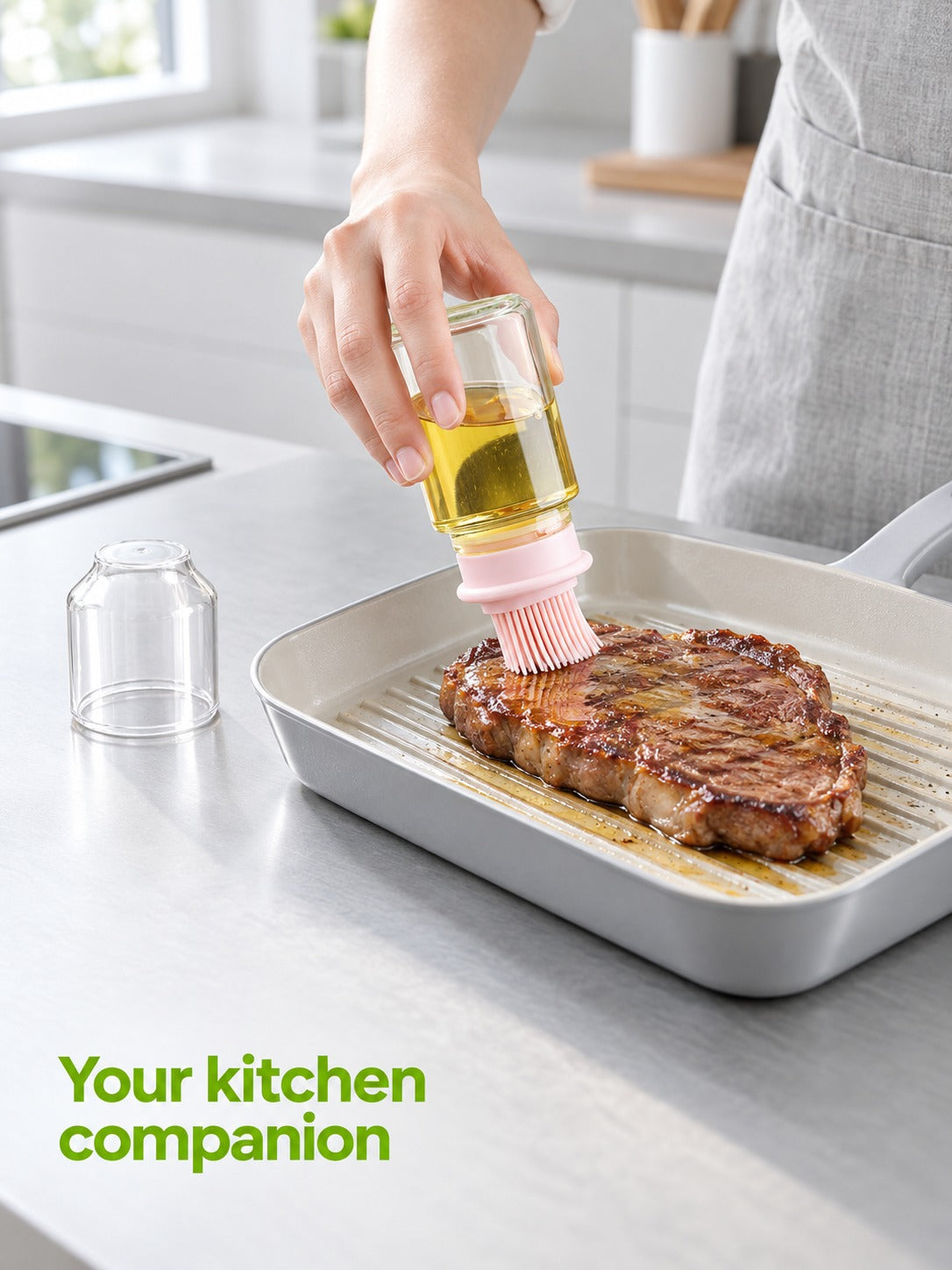 Glass Oil Bottle with Silicone Basting Brush and Cover