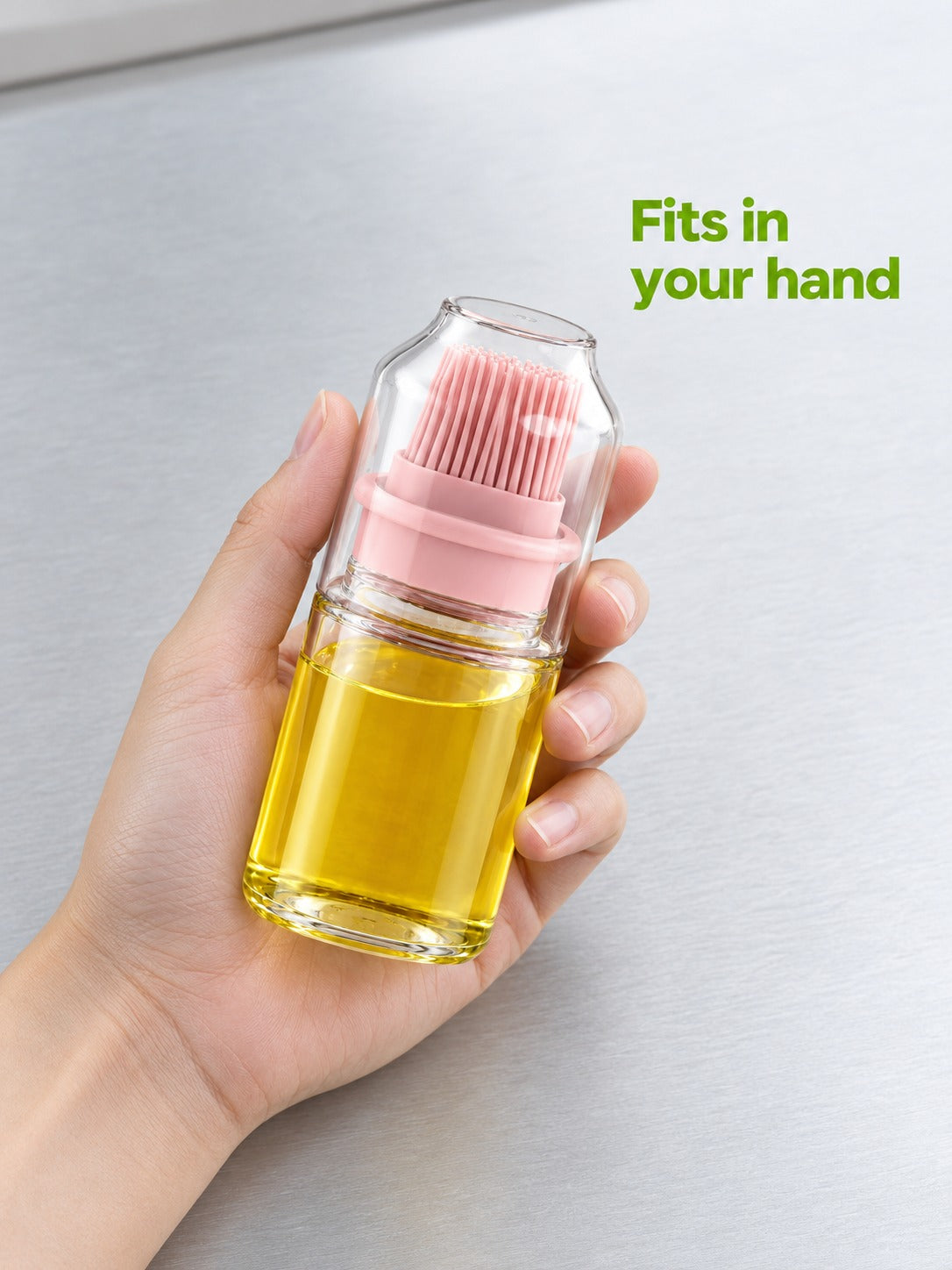 Glass Oil Bottle with Silicone Basting Brush and Cover