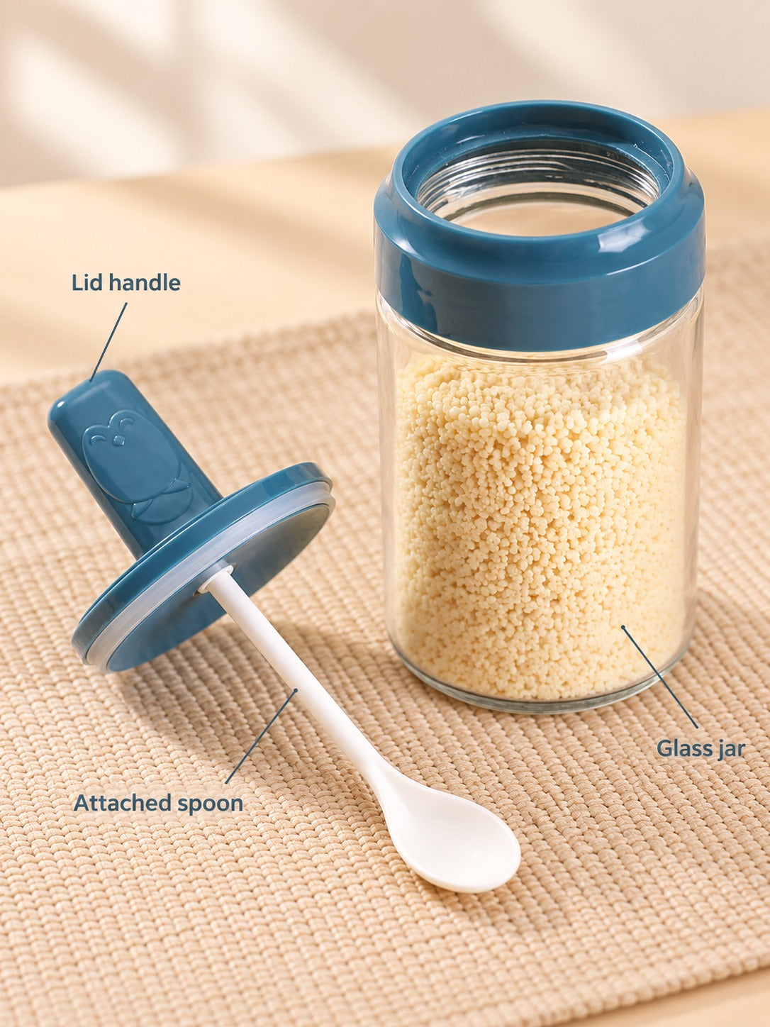 Glass Seasoning Jar with Spoon Lid for Tidy Counters