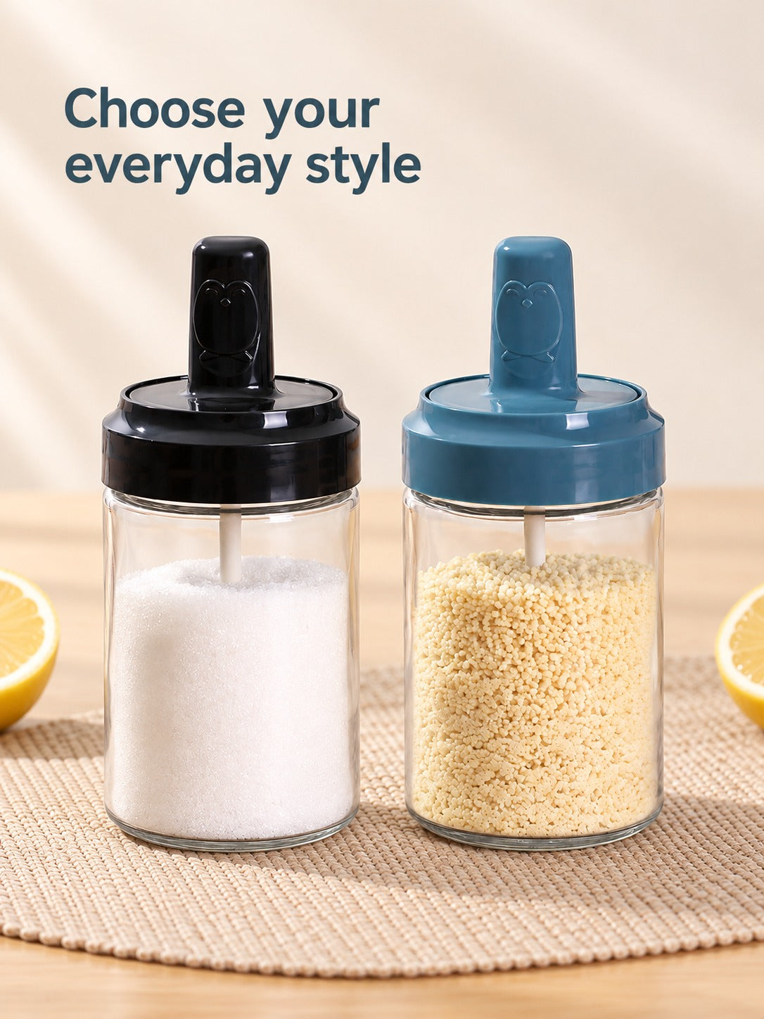 Glass Seasoning Jar with Spoon Lid for Tidy Counters