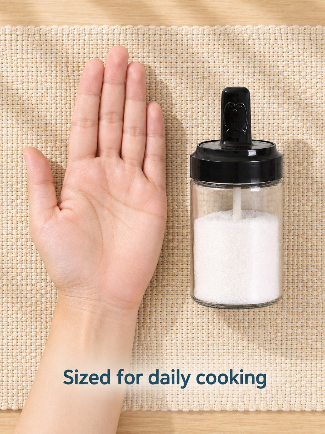 Glass Seasoning Jar with Spoon Lid for Tidy Counters