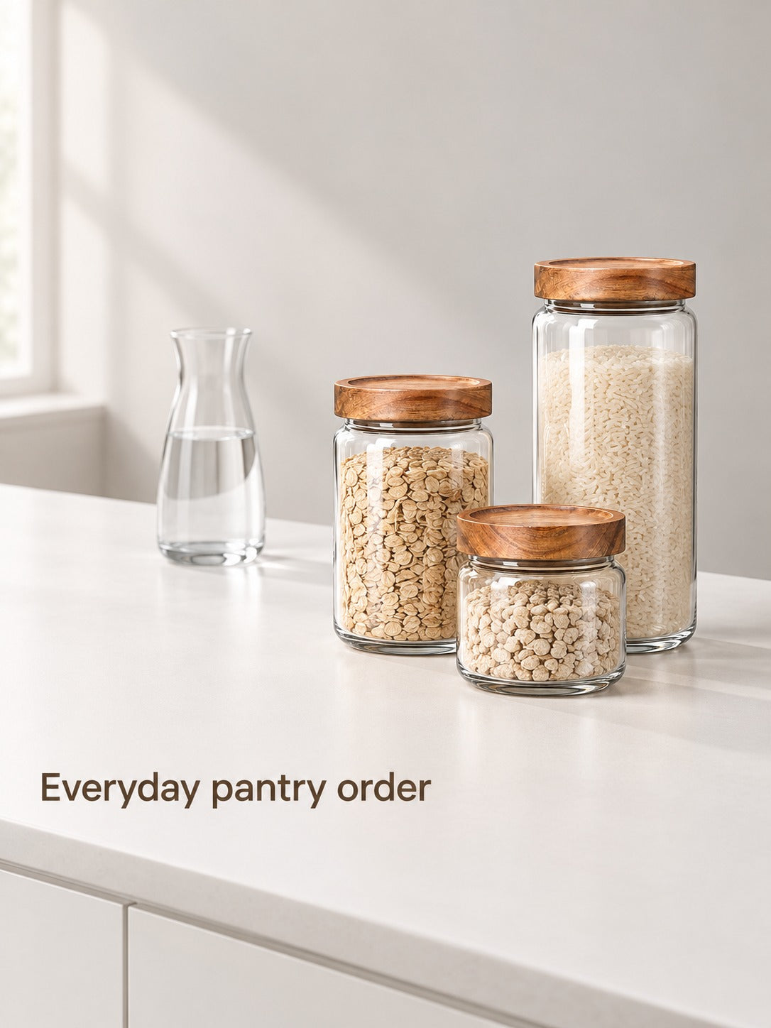 Glass Storage Jars with Wood Lids for Grains & Tea