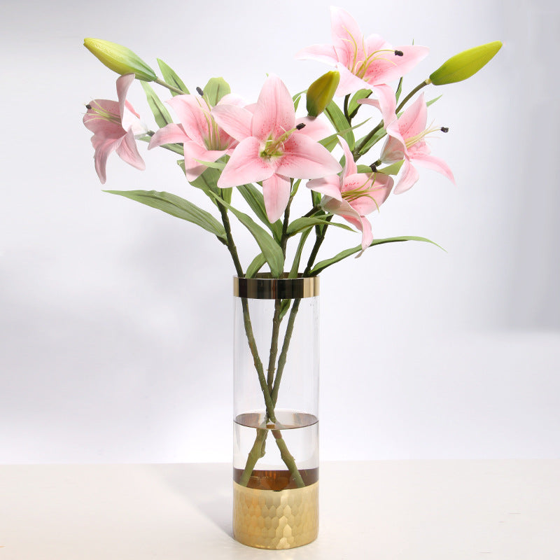 Modern Glass Vase With Textured Gold Base Centerpiece