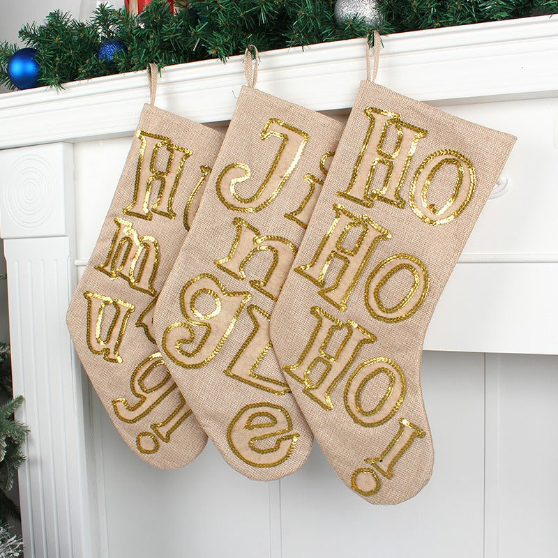 Glitter Letter Christmas Stocking Gift Bag Decoration