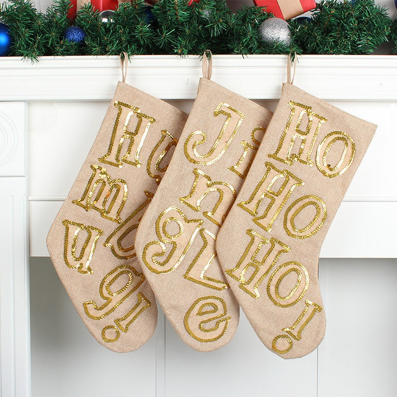 Glitter Letter Christmas Stocking Gift Bag Decoration