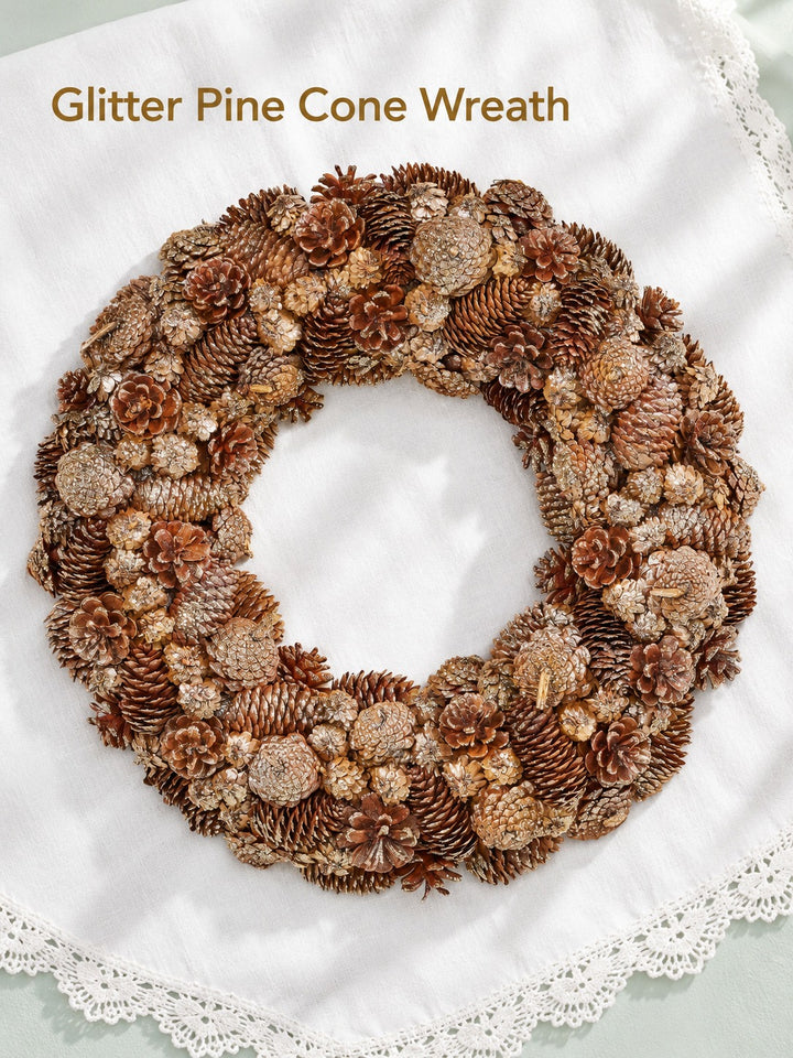 Glitter Pine Cone Wreath for Fall & Holiday Front Door