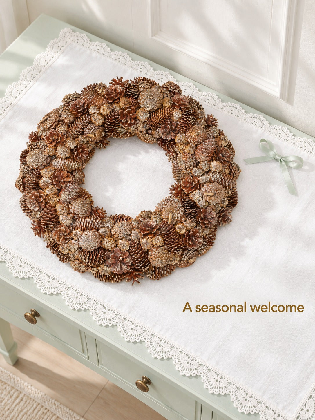 Glitter Pine Cone Wreath for Fall & Holiday Front Door