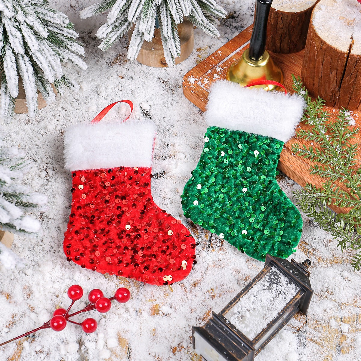 Christmas Stocking Gift Bag With Sparkling Sequin Decor