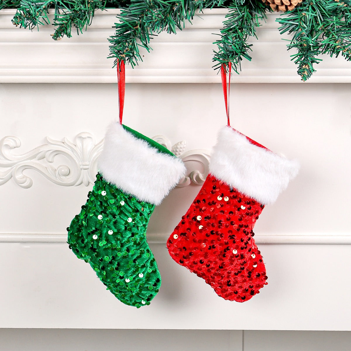 Christmas Stocking Gift Bag With Sparkling Sequin Decor