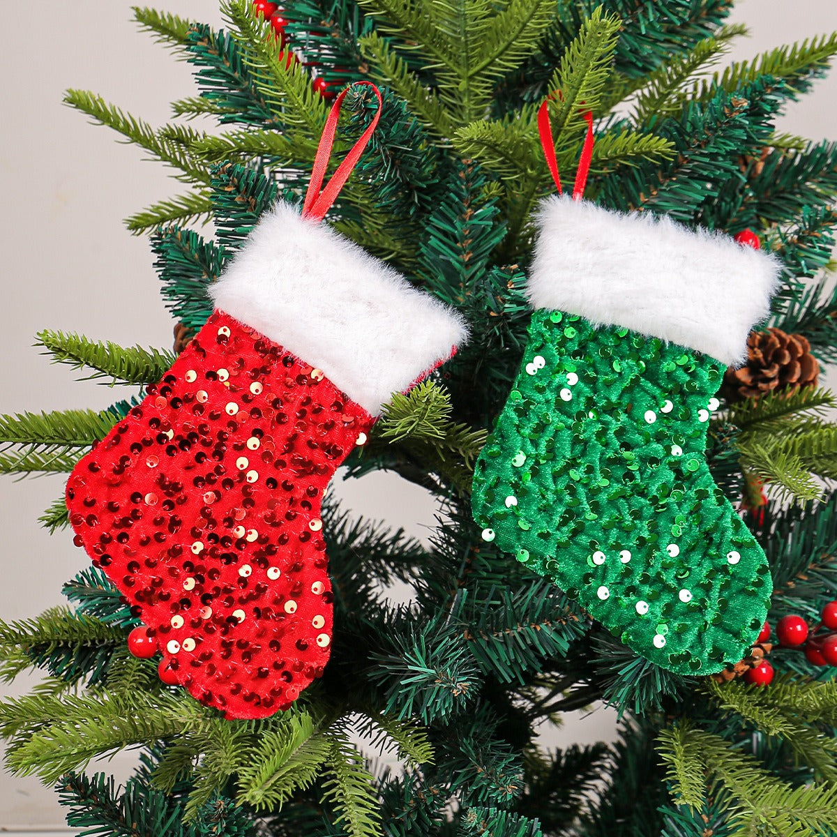Christmas Stocking Gift Bag With Sparkling Sequin Decor