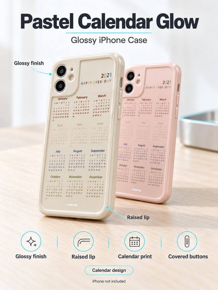 Glossy Retro Calendar iPhone Case, Raised Lip Guard