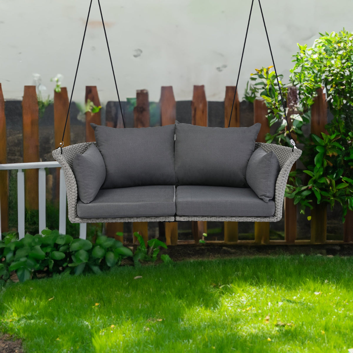 2-Person Wicker Porch Swing with Removable Cushions