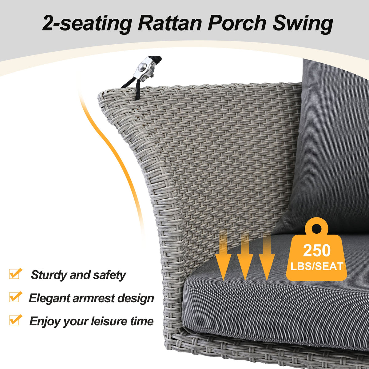 2-Person Wicker Porch Swing with Removable Cushions
