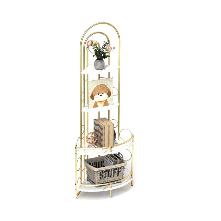 Modern Gold Arched Corner Bookshelf with Plant Stand