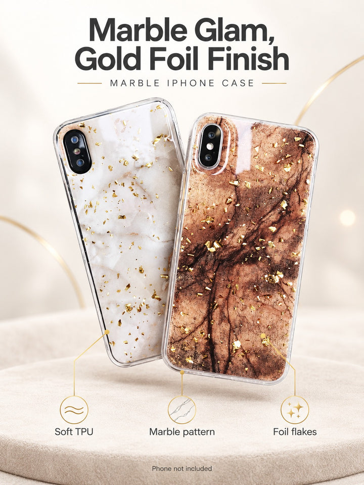 Gold Foil Marble iPhone Case, Soft Glitter TPU Cover