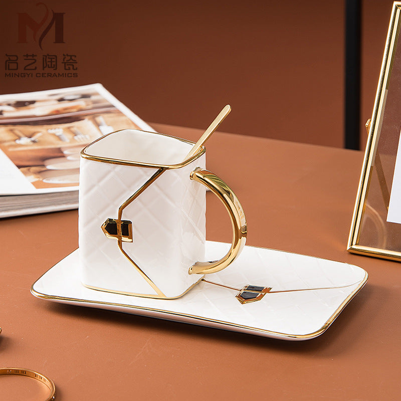 Handbag Coffee Cup and Saucer Set with Gold Trim