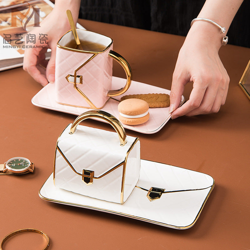 Handbag Coffee Cup and Saucer Set with Gold Trim