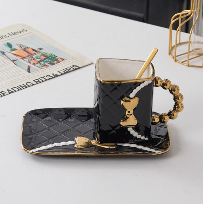 Handbag Coffee Cup and Saucer Set with Gold Trim