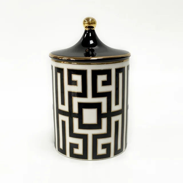 Gold Trim Ceramic Candle Jar with Lid and Storage