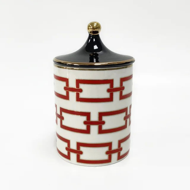 Gold Trim Ceramic Candle Jar with Lid and Storage
