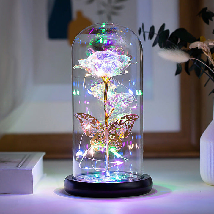 Glowing Gold Foil Rose Glass Dome LED Keepsake Gift