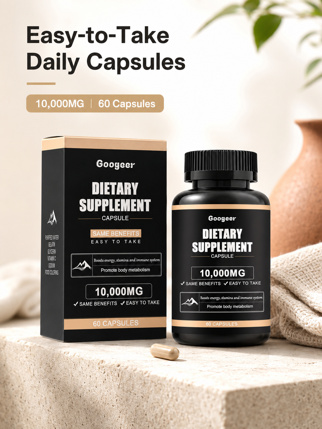 Energy & Immune Supplement Capsule — 10,000mg Potent Daily
