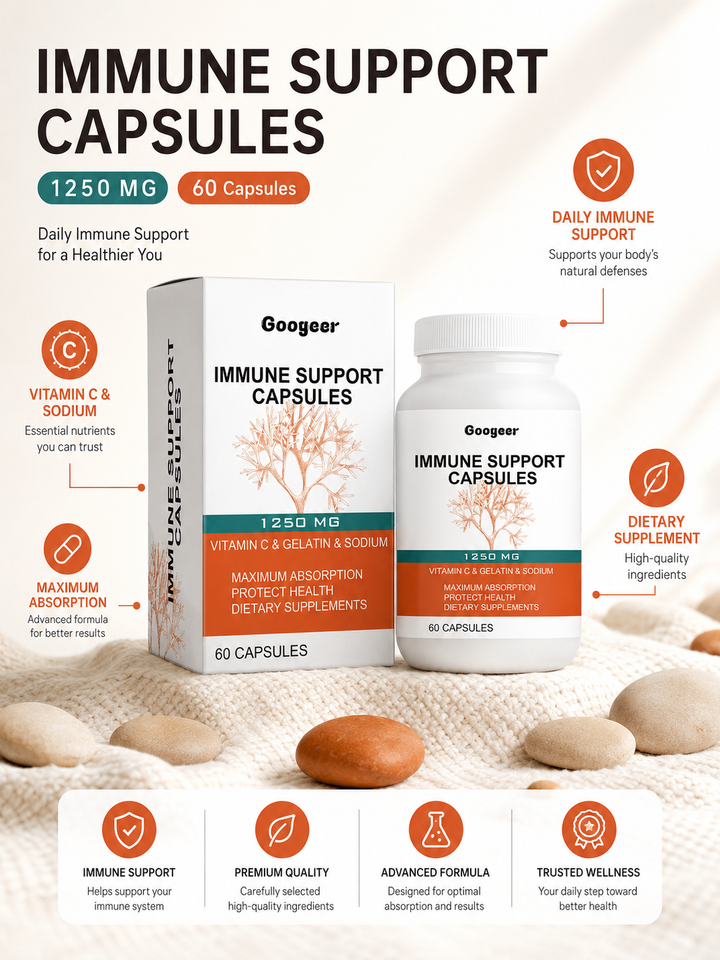 Googeer Immune Support Capsules — 1250 mg Vitamin C & Gelatin