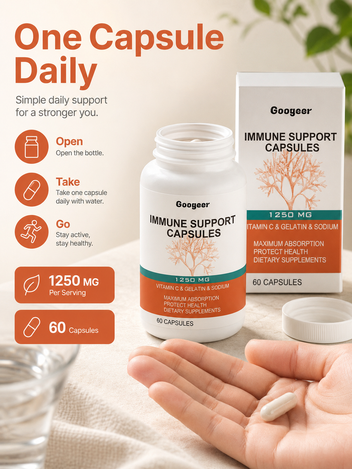 Googeer Immune Support Capsules — 1250 mg Vitamin C & Gelatin