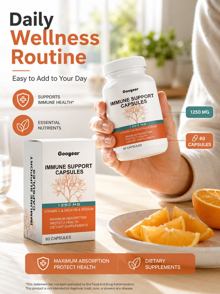 Googeer Immune Support Capsules — 1250 mg Vitamin C & Gelatin