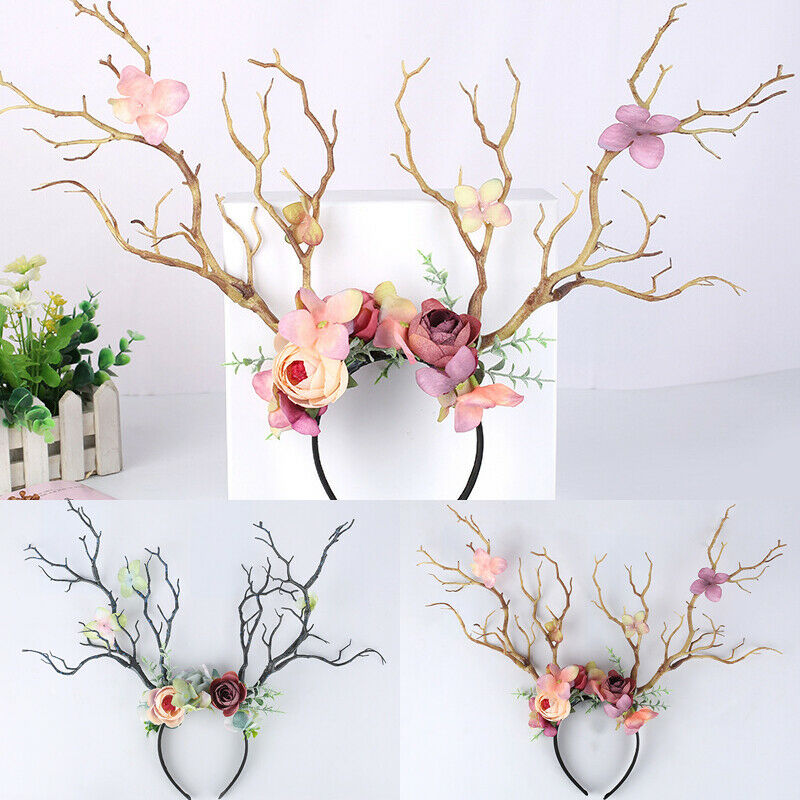 Floral Antler Headband for Gothic Christmas Cosplay